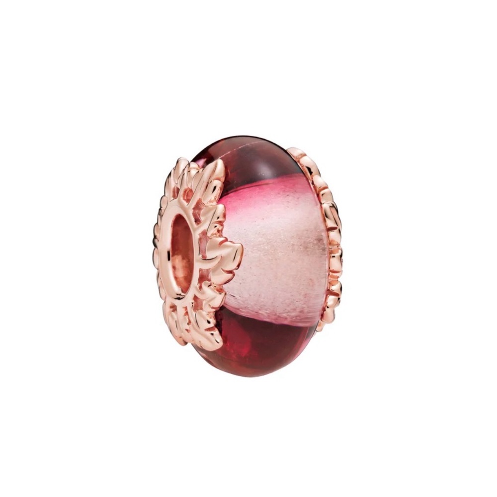 Pandora 788244‎ Pandora Rose Pink Murano Glass & Leaves Charm